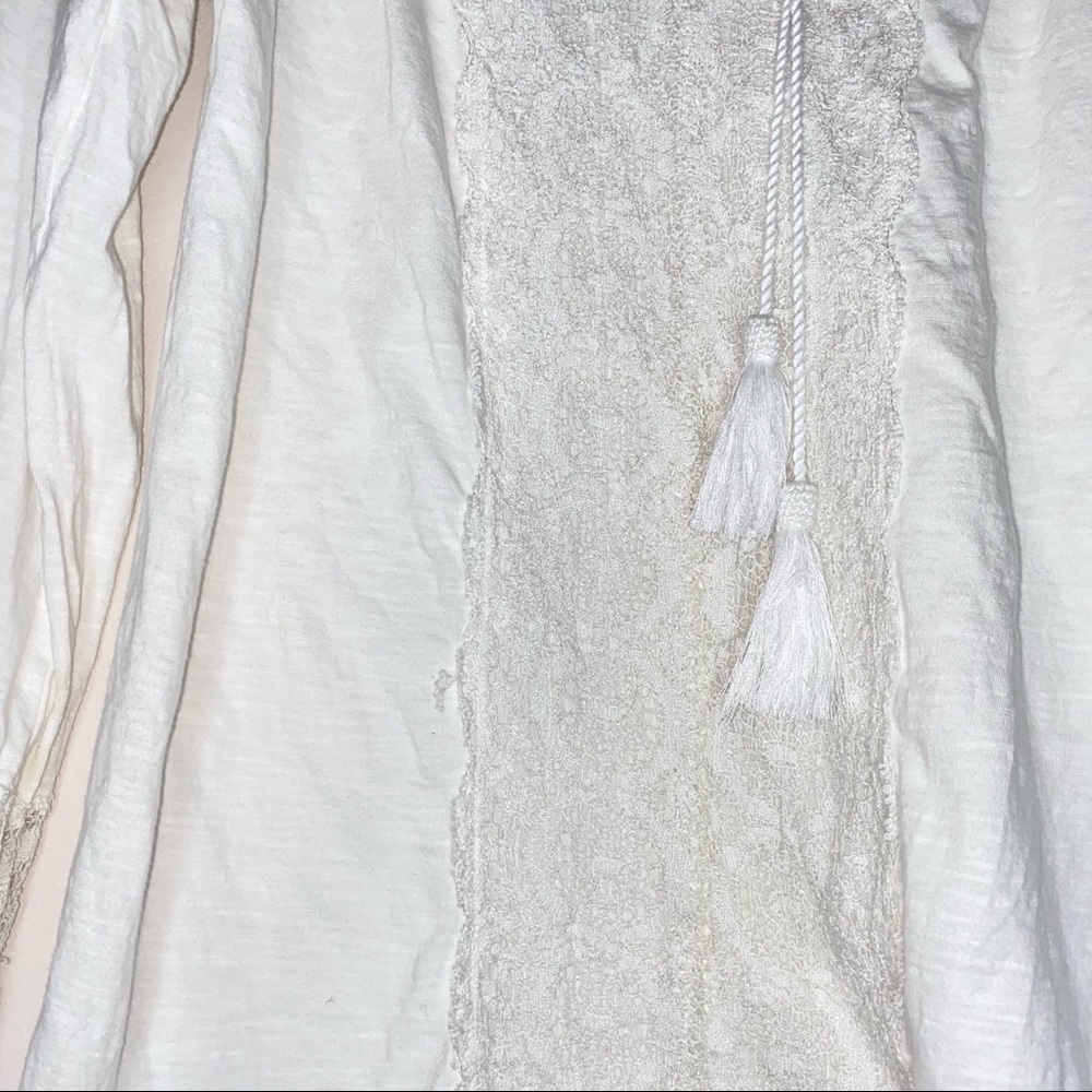 Joie Feyah White Crochet Lace Embroidered Tassel White Boho Long Sleeve Top - Picture 6 of 7